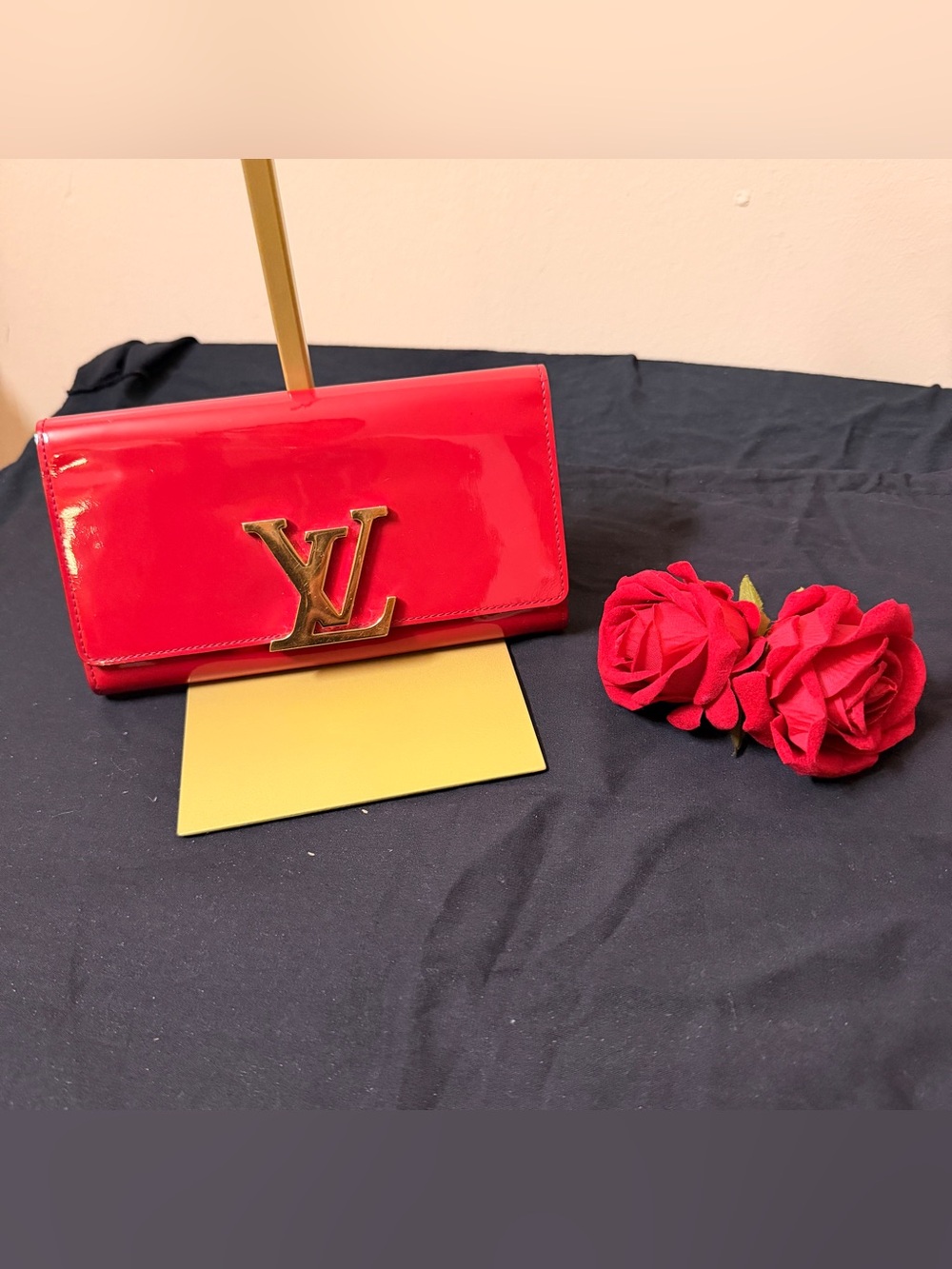 Authentic Louis Vuitton Red Vernis Long Wallet Gold LV Logo w/ Dust Bag & COA